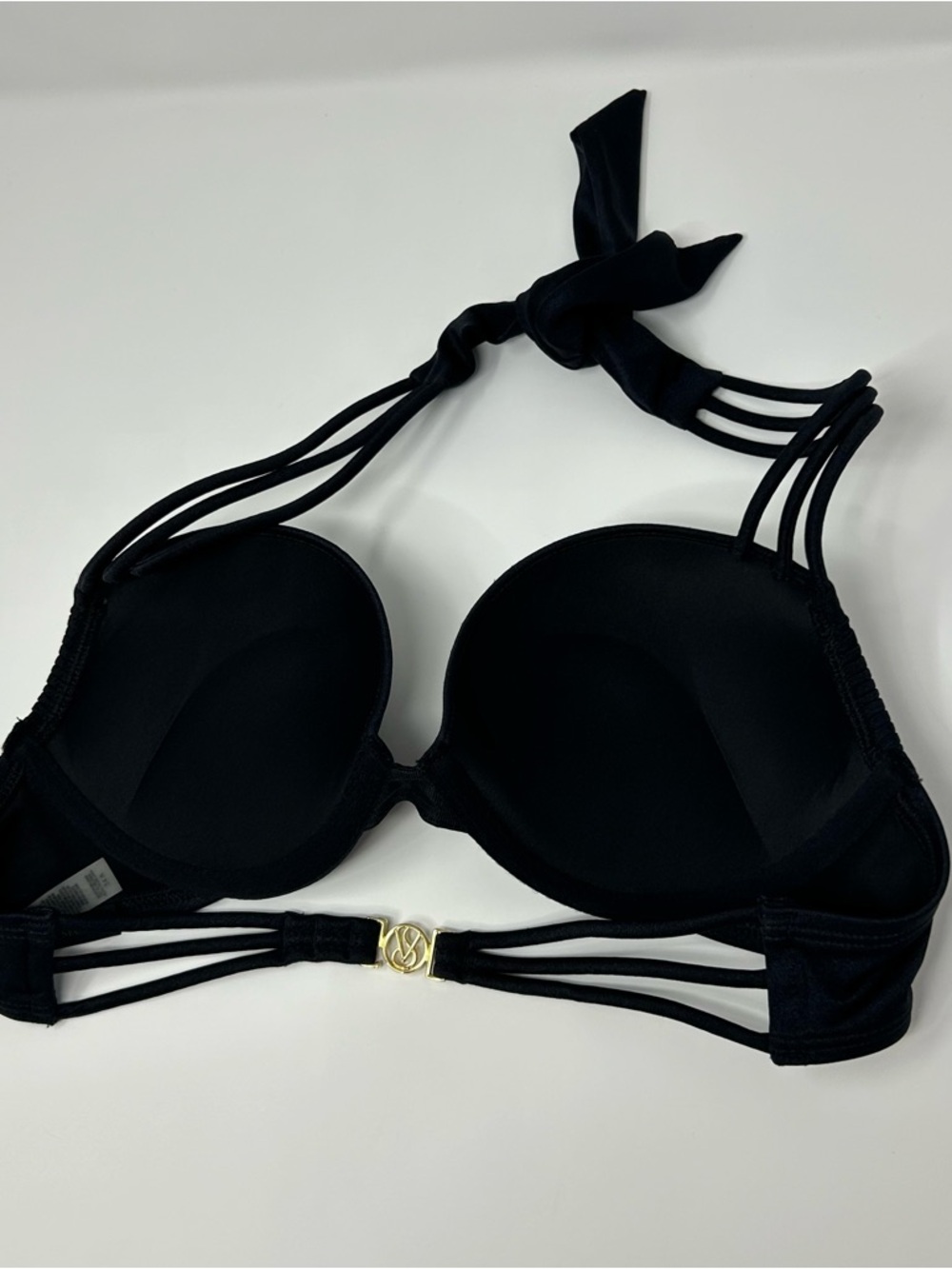 Victoria's Secret Black Strappy Halter Bombshell Push-Up Bikini Top 34A - Picture 7 of 8